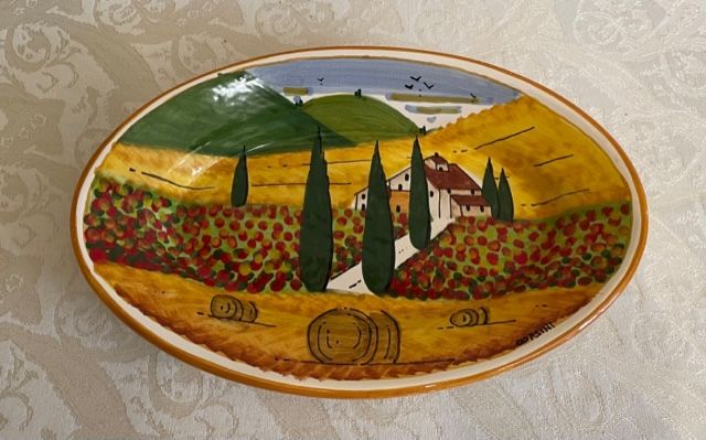 Vassoio ovale 25x16 paesaggio toscano strada bordo arancio 