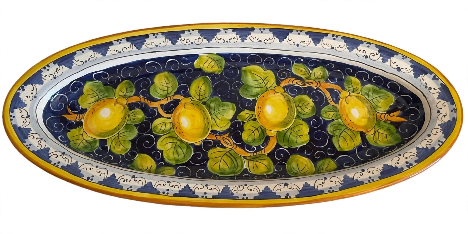 Vassoio ovale limoni fondo blu e Monticini 