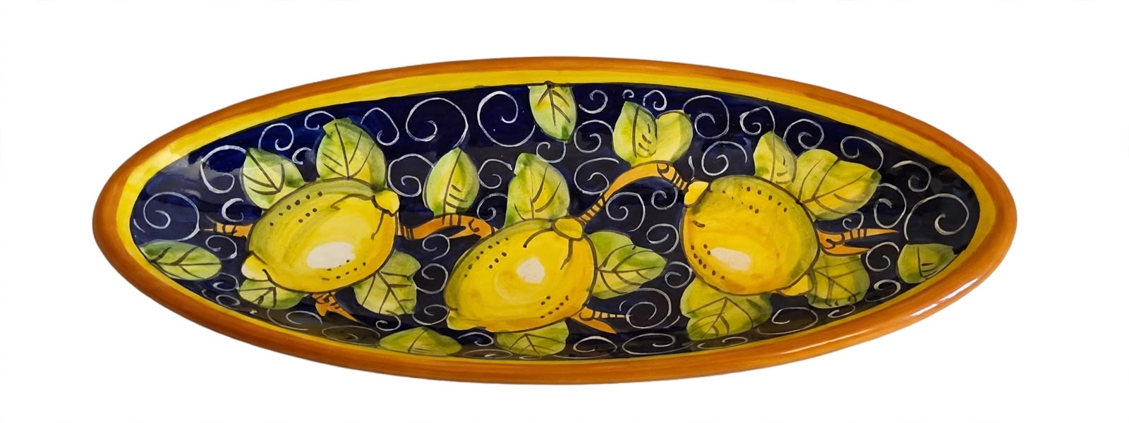 Vassoio ovale  limoni fondo blu 