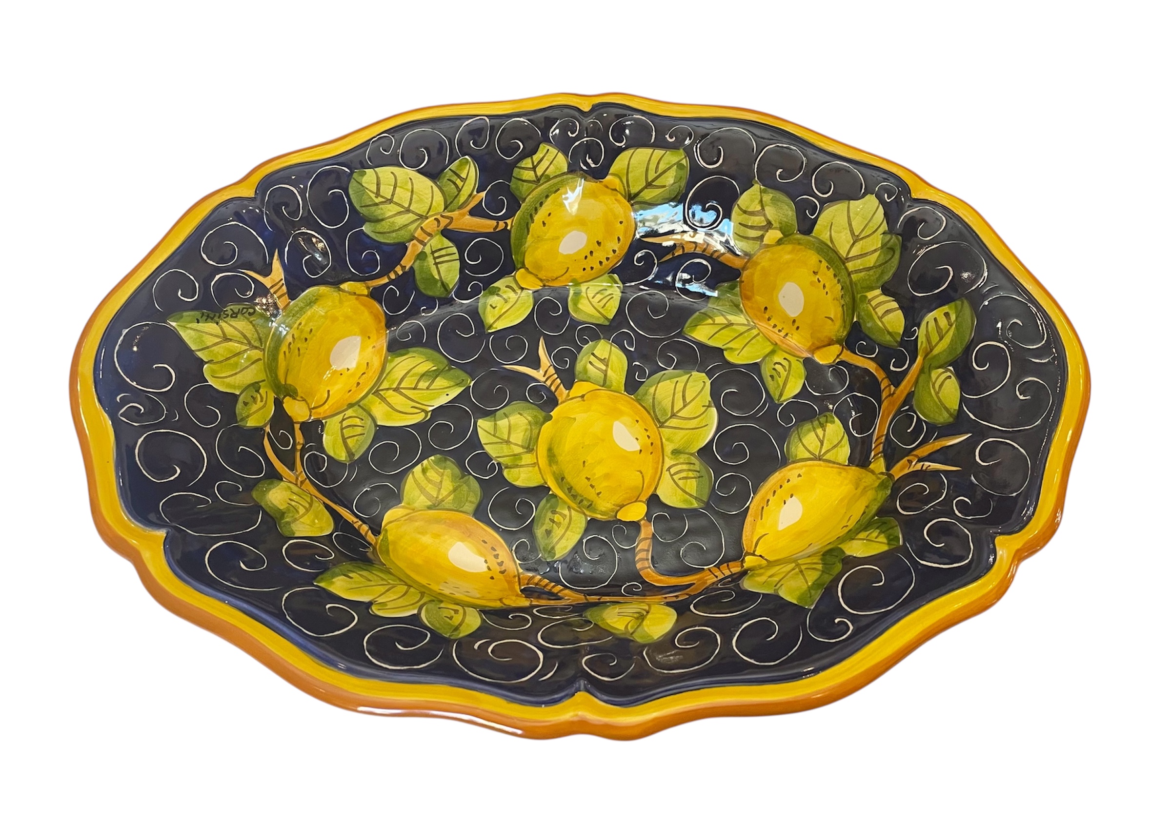 Bolo ovale sim con limoni fondo blu bordo arancio 38x28 