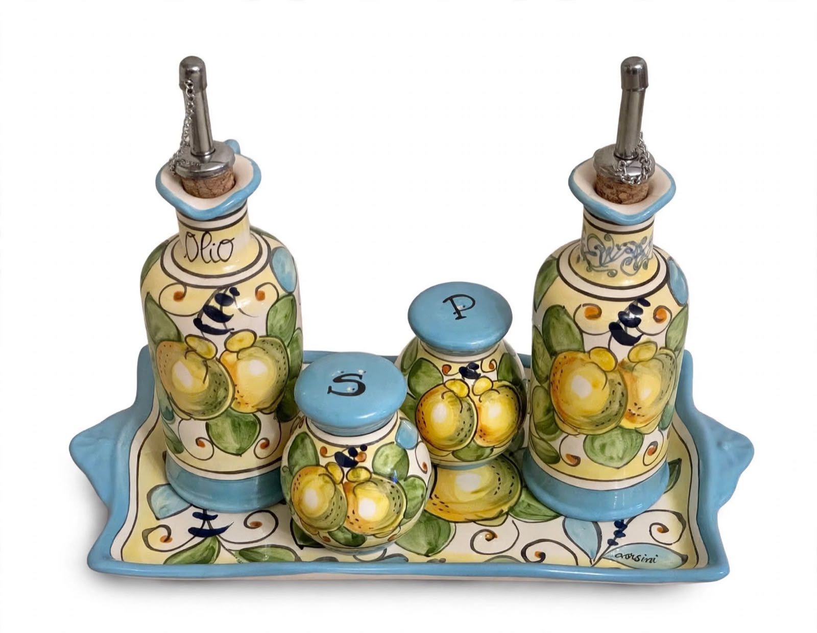 Set 5Pz 2 ampolle con manico sale&pepe con vassoio 