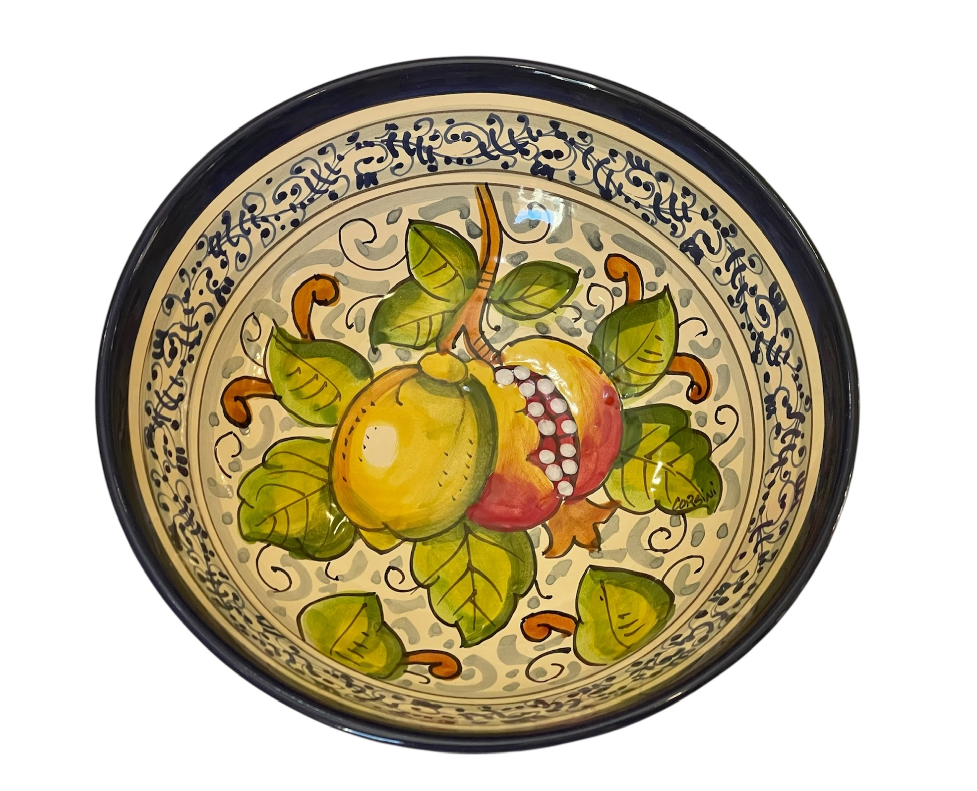 Bolo con limoni,Melograne e coroncina bordo blu D20