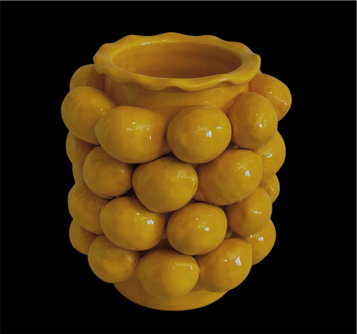Vaso con limoni applicati in ceramica D19 est h22 D10 int giallo