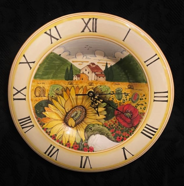 Orologio D30 paesaggio toscano con girasole&papavero 