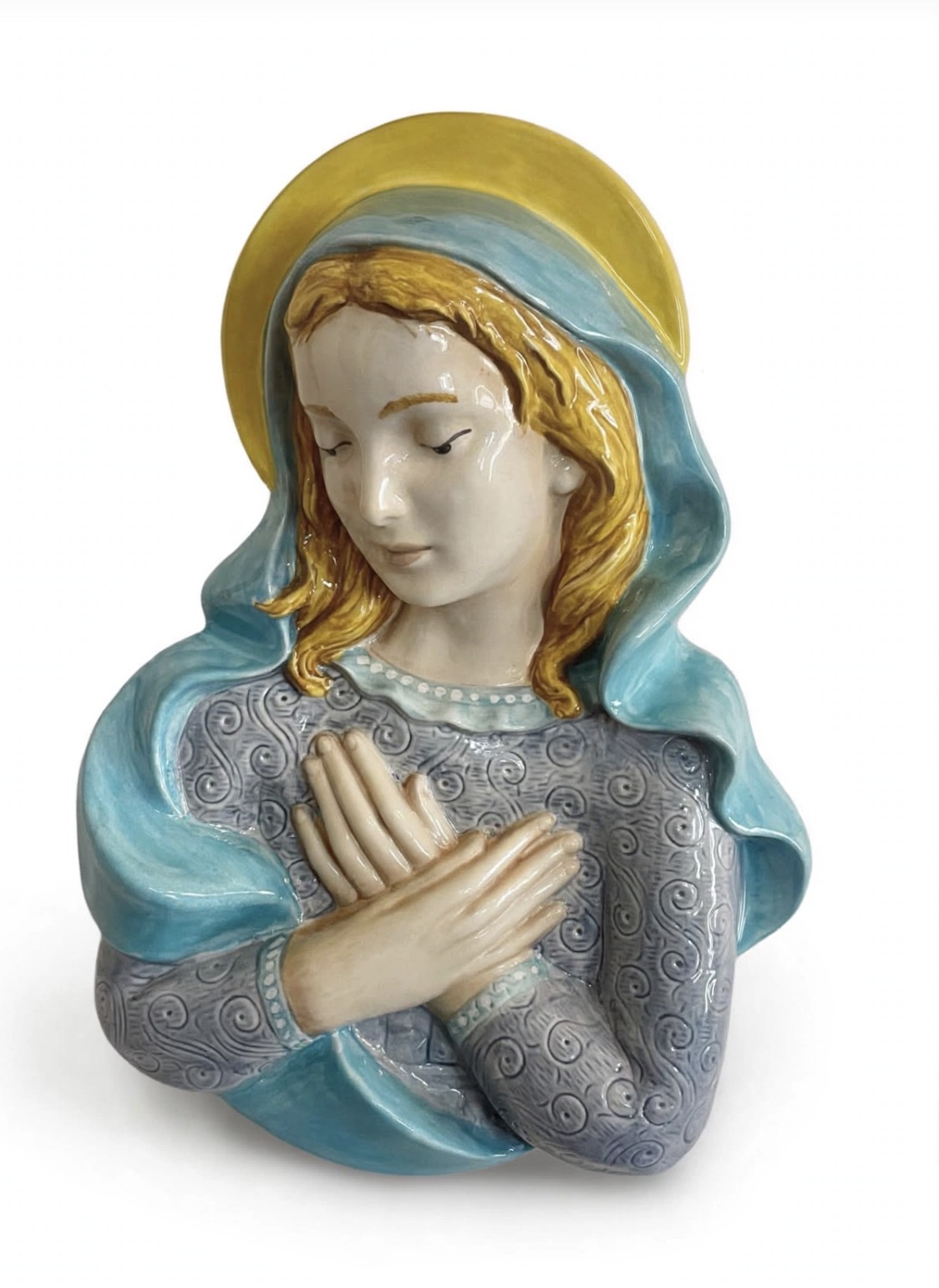 Madonna con mani intrecciate h36xL25 celeste 