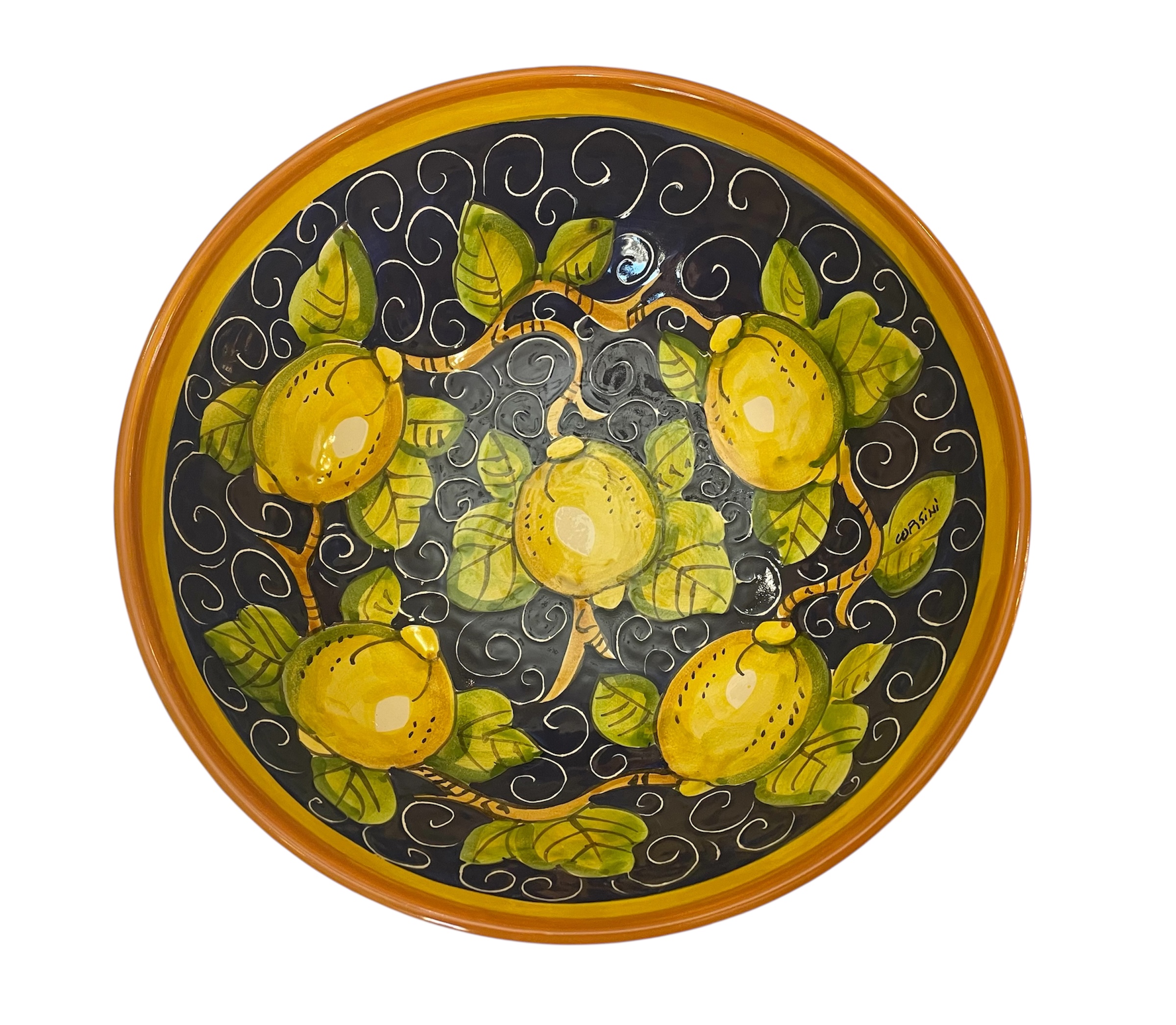 Bolo con limoni fondo blu bordo arancio D25