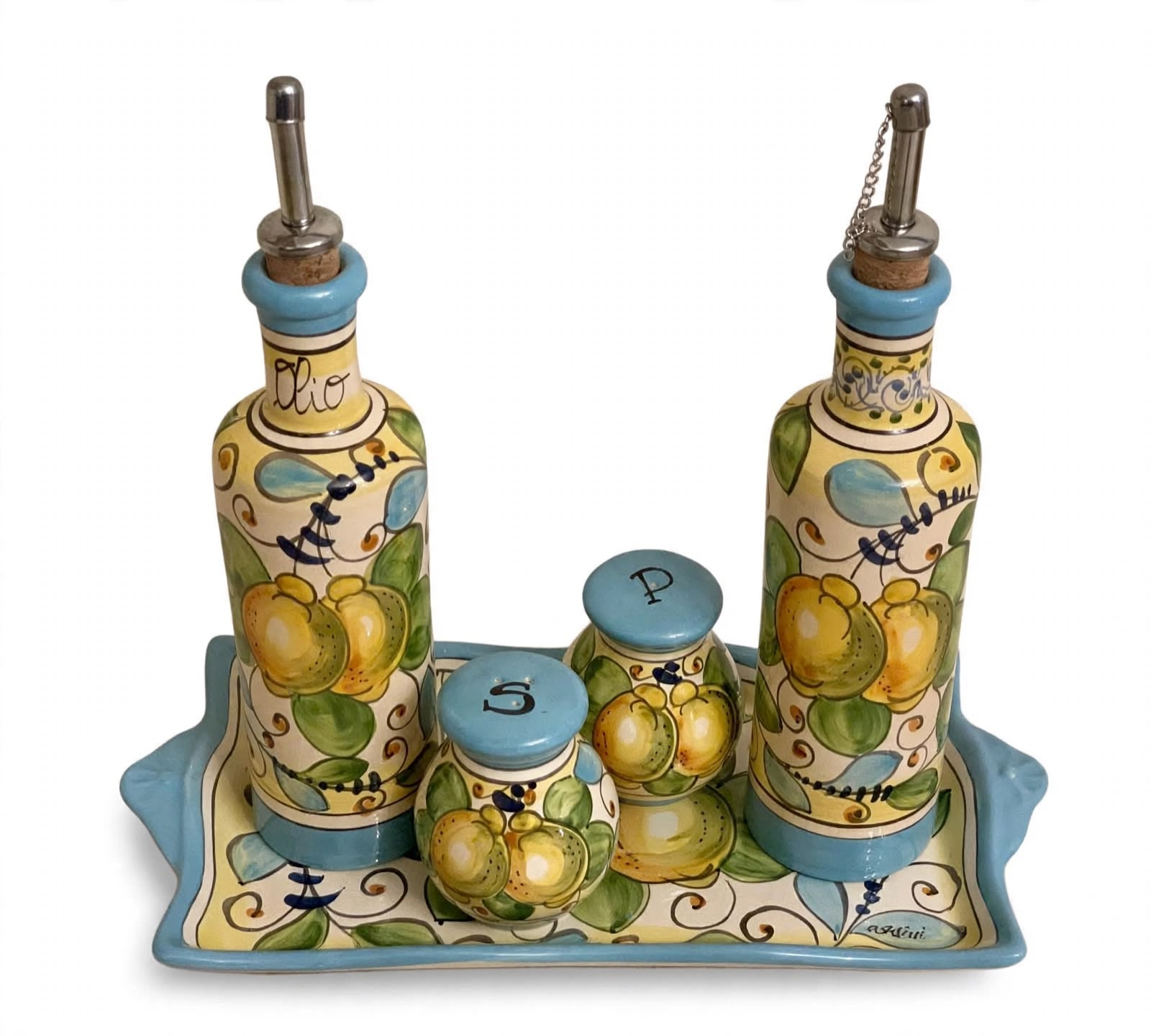 Set 5Pz 2 ampolle cilindriche sale&pepe h7,5 con vassoio 30x14 