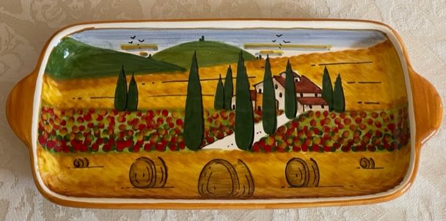 Vassoio con manici 28x13 paesaggio toscano strada bordo arancio