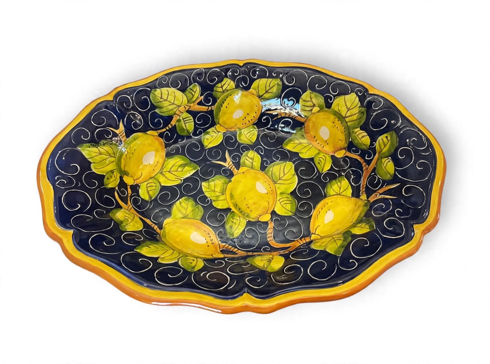 Bolo ovale limoni fondo blu 38x28 arancio