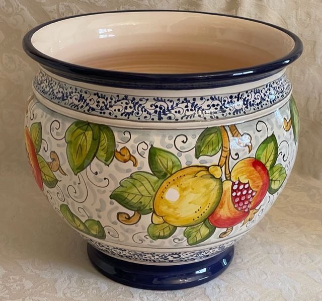 Cachepot D30 Melograne,limoni con coroncina bordo blu