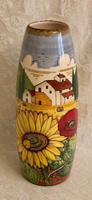 Vaso da fiori h36 paesaggio estate girasole&papavero