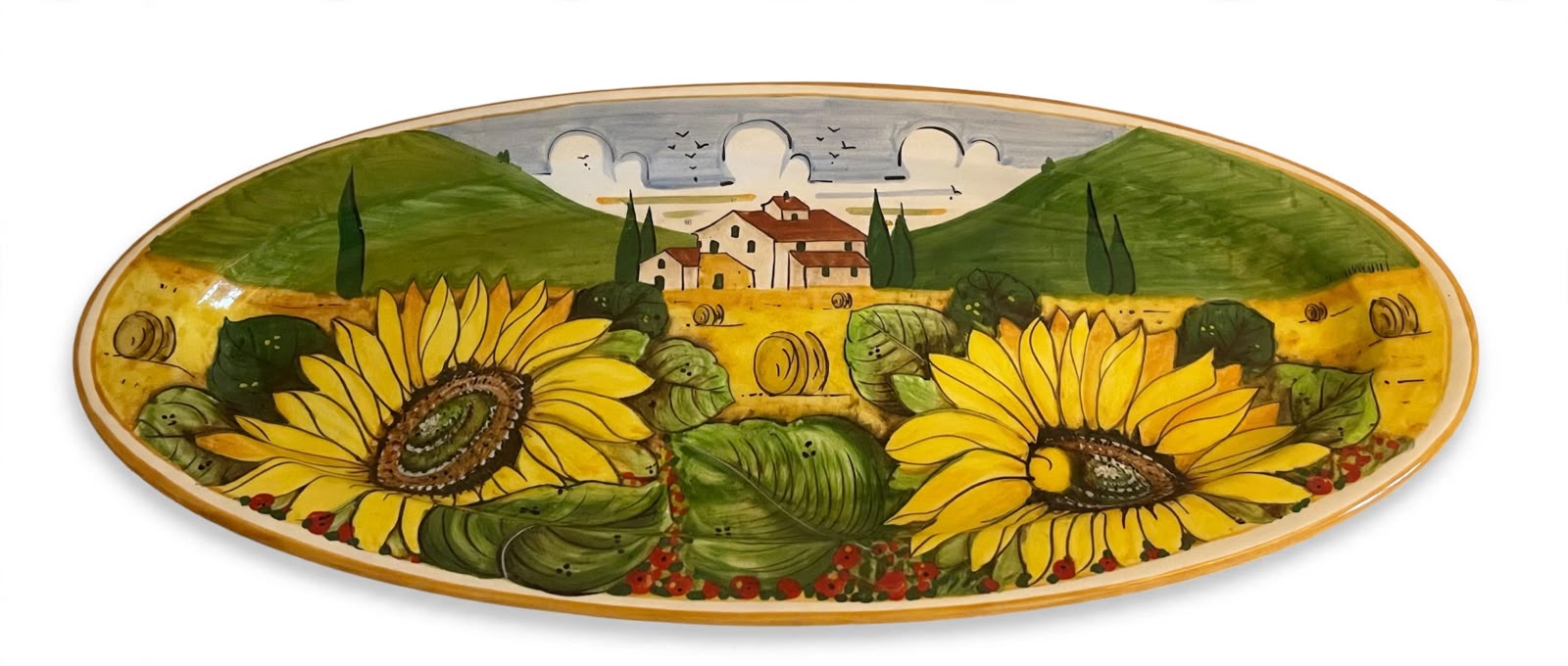 Vassoio ovale paesaggio toscano e girasoli 