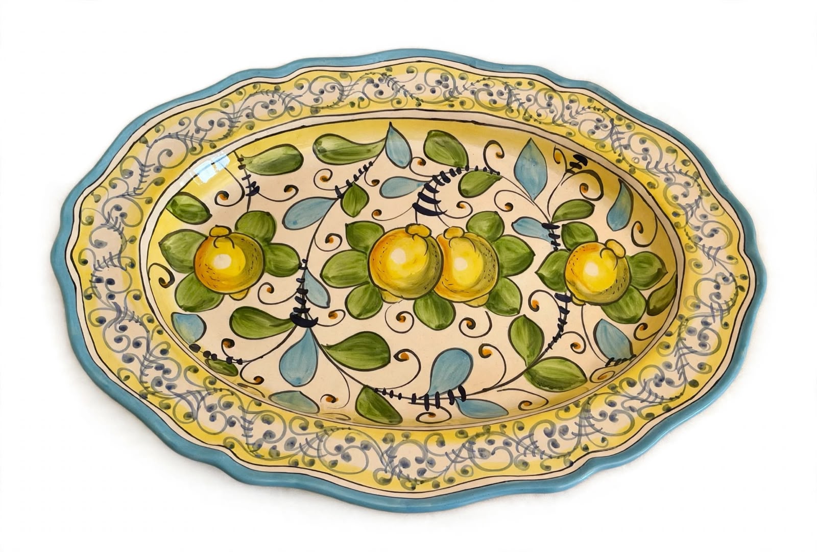 Vassoio ovale smerlato  limoni celesti 