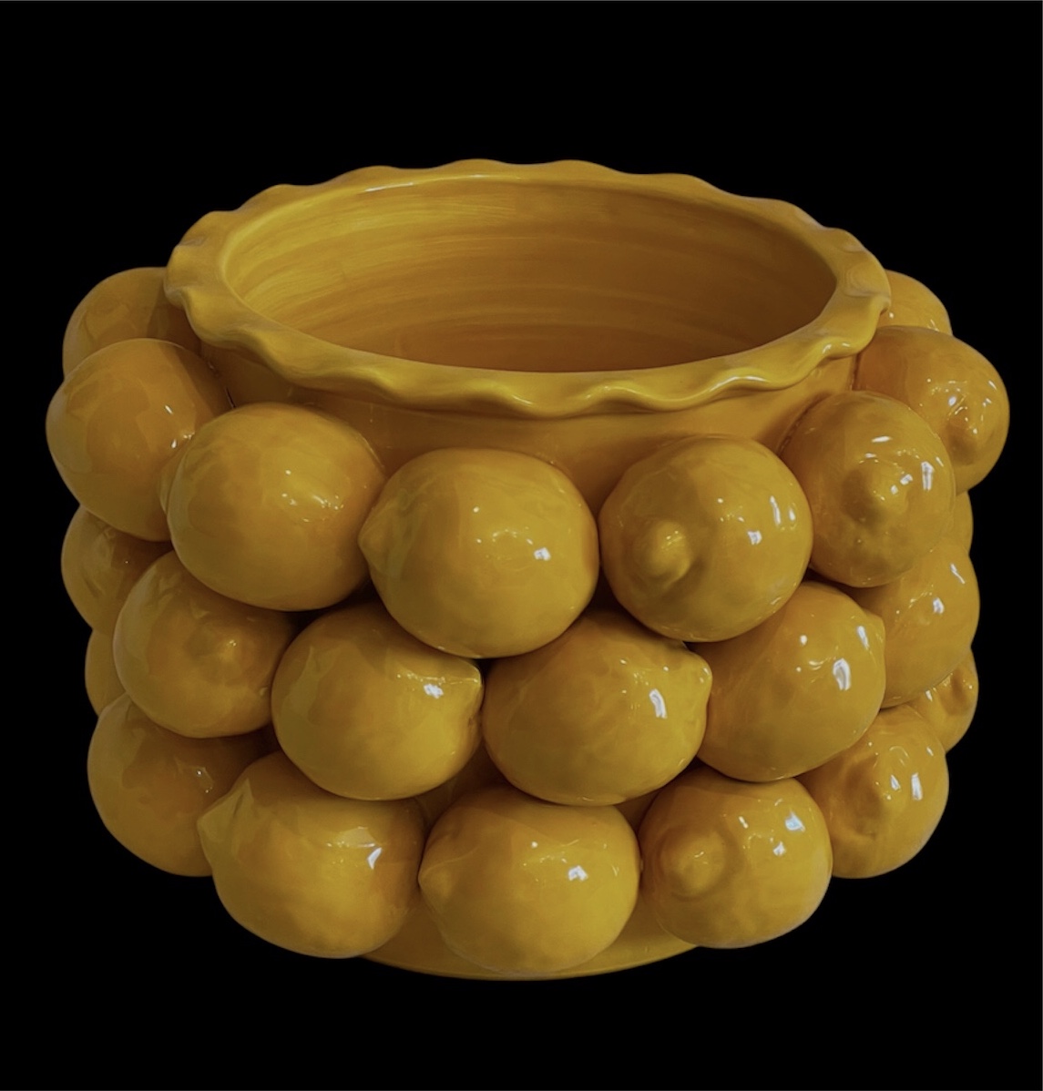 Vaso con limoni applicati  D32 est h22 D20int giallo