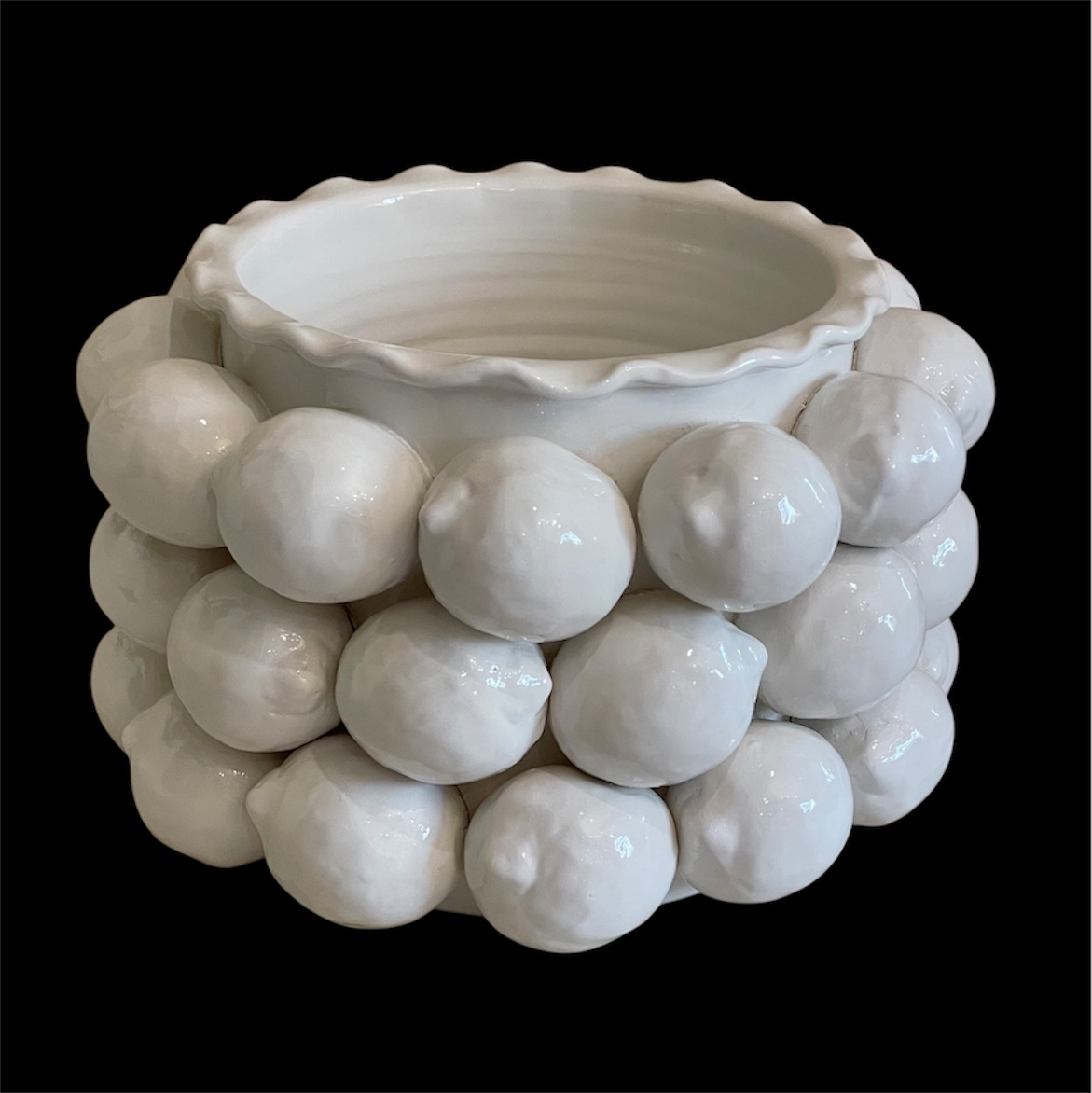 Vaso con limoni applicati D32 est h22 D20int bianco