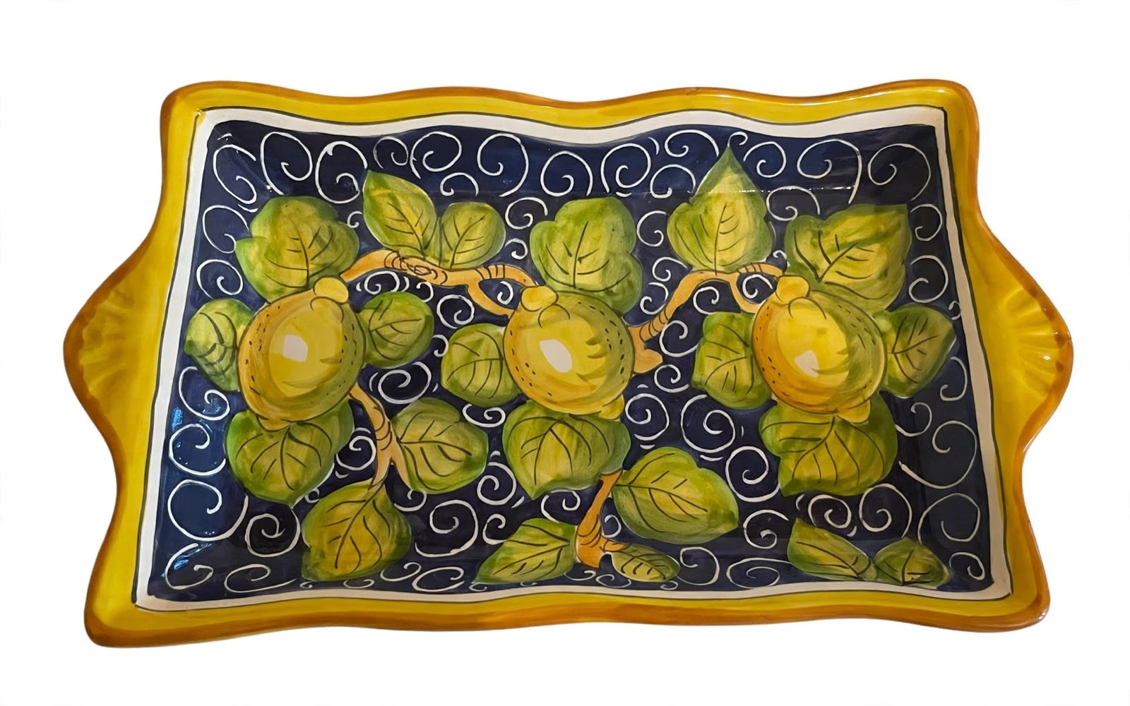 Vassoio rettangolare sim con manici limoni fondo blu 