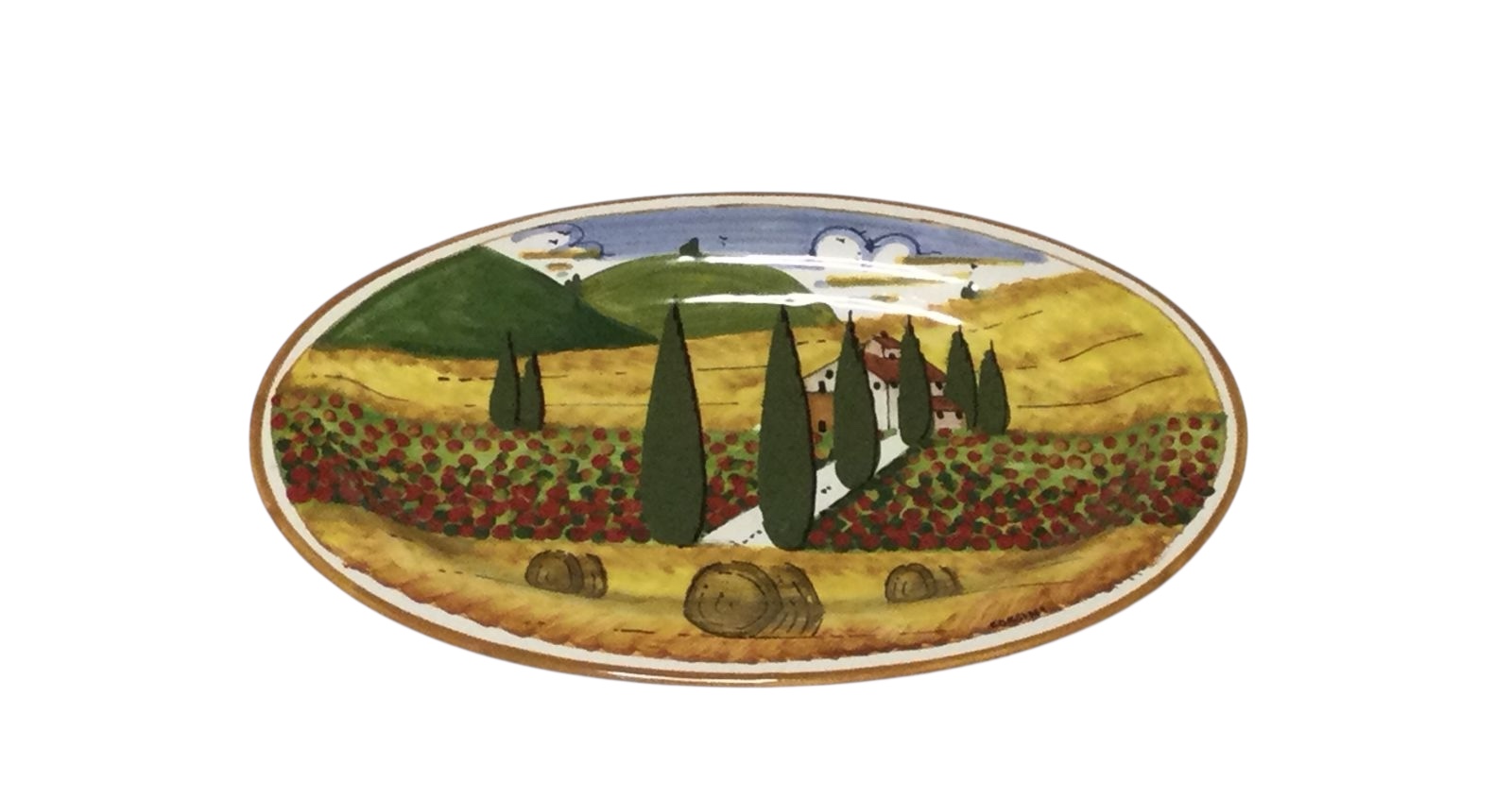 Vassoio ovale 28x17  paesaggio toscano con strada 
