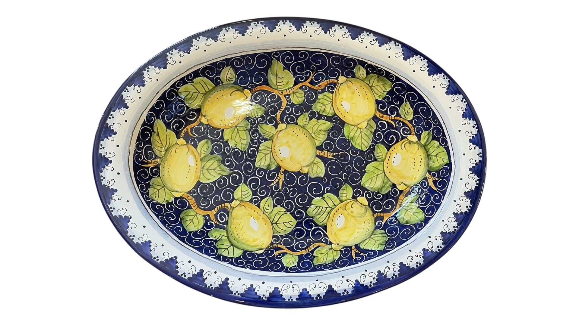 Vassoio ovale 59x45xh8,5 limoni blu con Monticini bordo blu