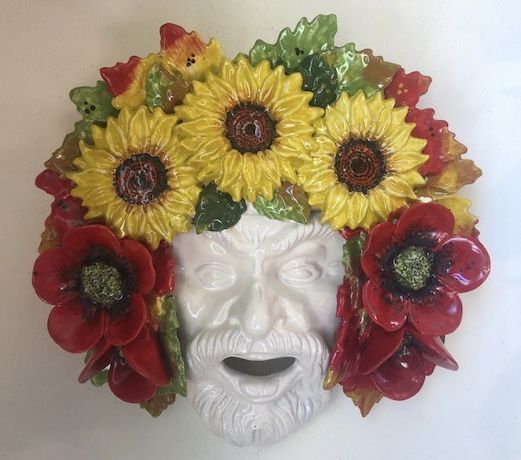 Maschera con girasoli&papaveri  35x35